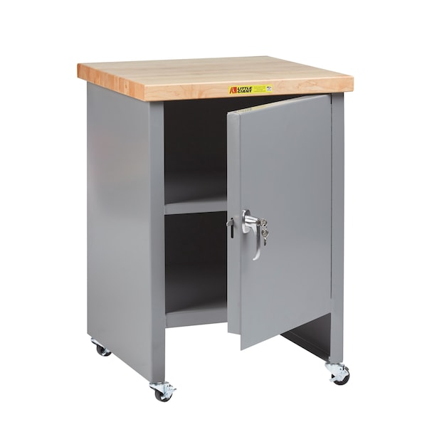 Butcher Block Top, Mobile, 24"D x 24"W, 1 Door, Center Shelf, 1000 lbs. Capacity